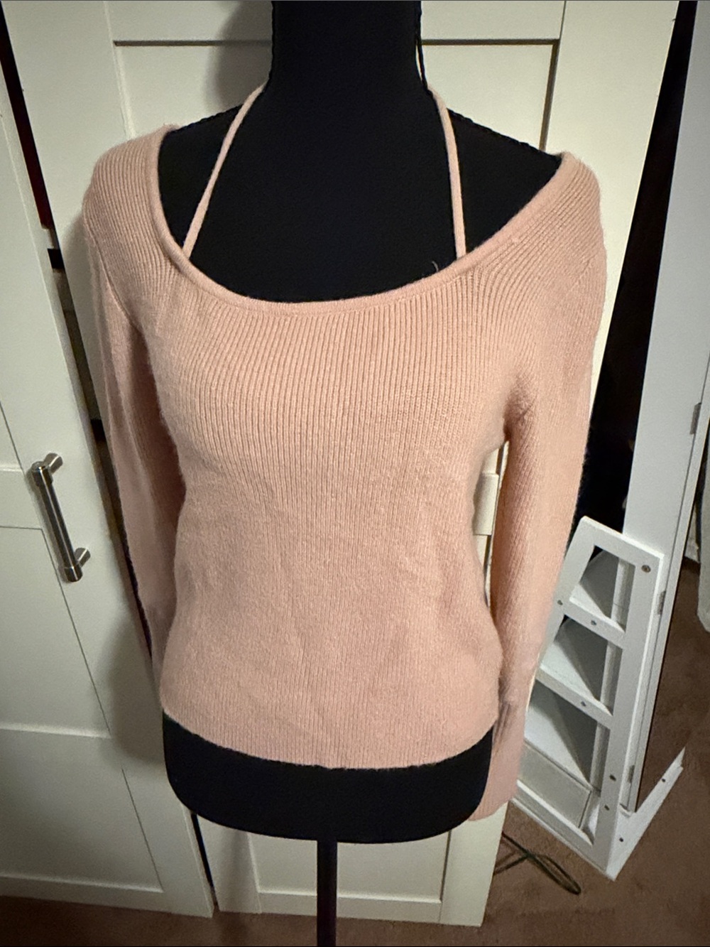 Women's Off-the-Shoulder Knit Sweater in Blush Pink